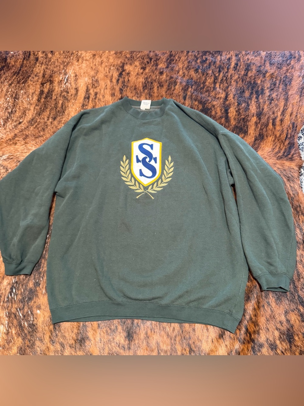 Vintage 90s Old Stussy Sport SS Crest Shield Sweatshirt Dark Green White Tag L